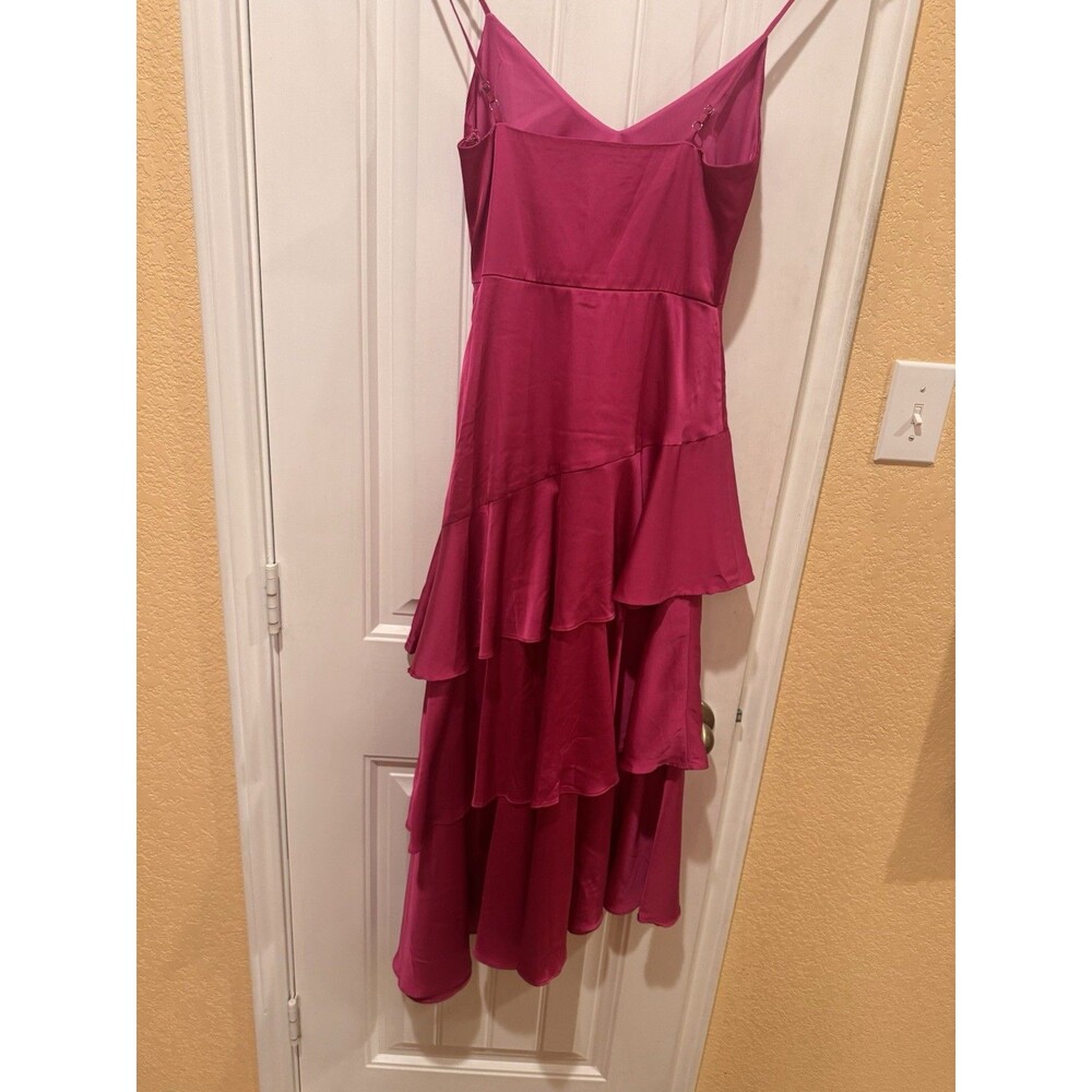 Charming Crush Hot Pink Satin Tiered Ruffled Midi Dress size xs - Picture 6 of 11